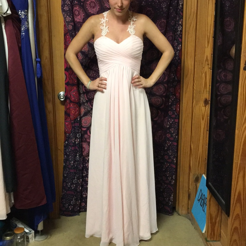 Baby pink lace chiffon formal dress